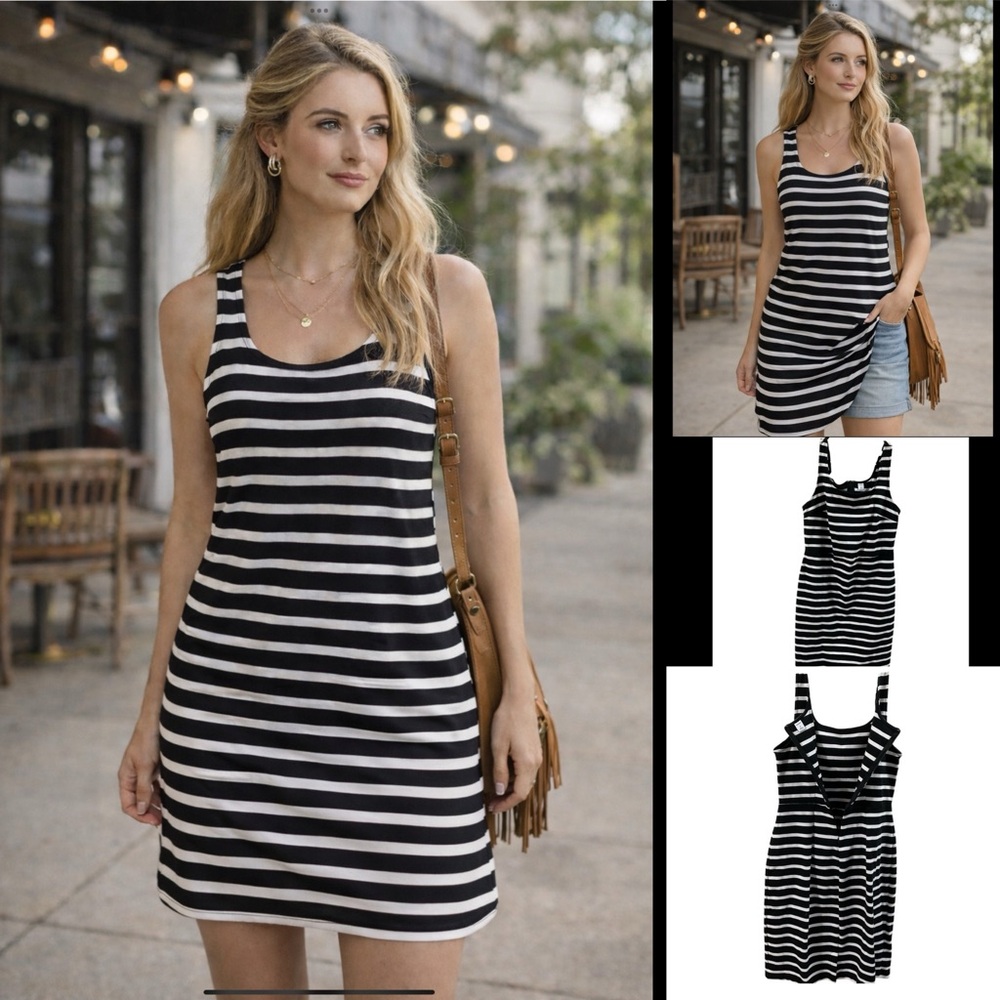 Old Navy midi Black and White stripped‎ sleeveless dress size M